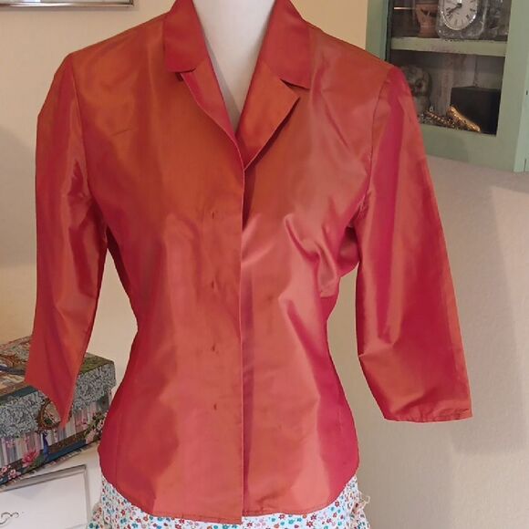 Anne Klein Vibrant Orange/Persimmon Silk Blouse. Dupioni. Versatile - Picture 1 of 11
